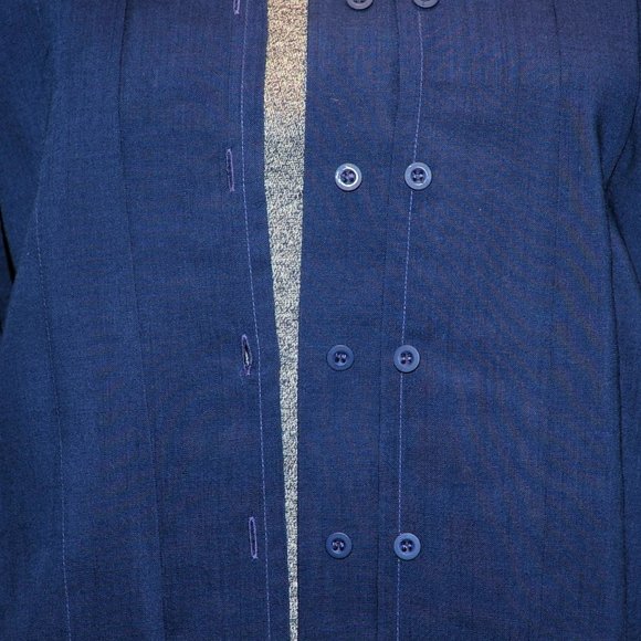 VTG 80's Jaeger Navy Blue Fine Lightweight Wool Blouse Double Front Buttons M/L - Picture 7 of 13